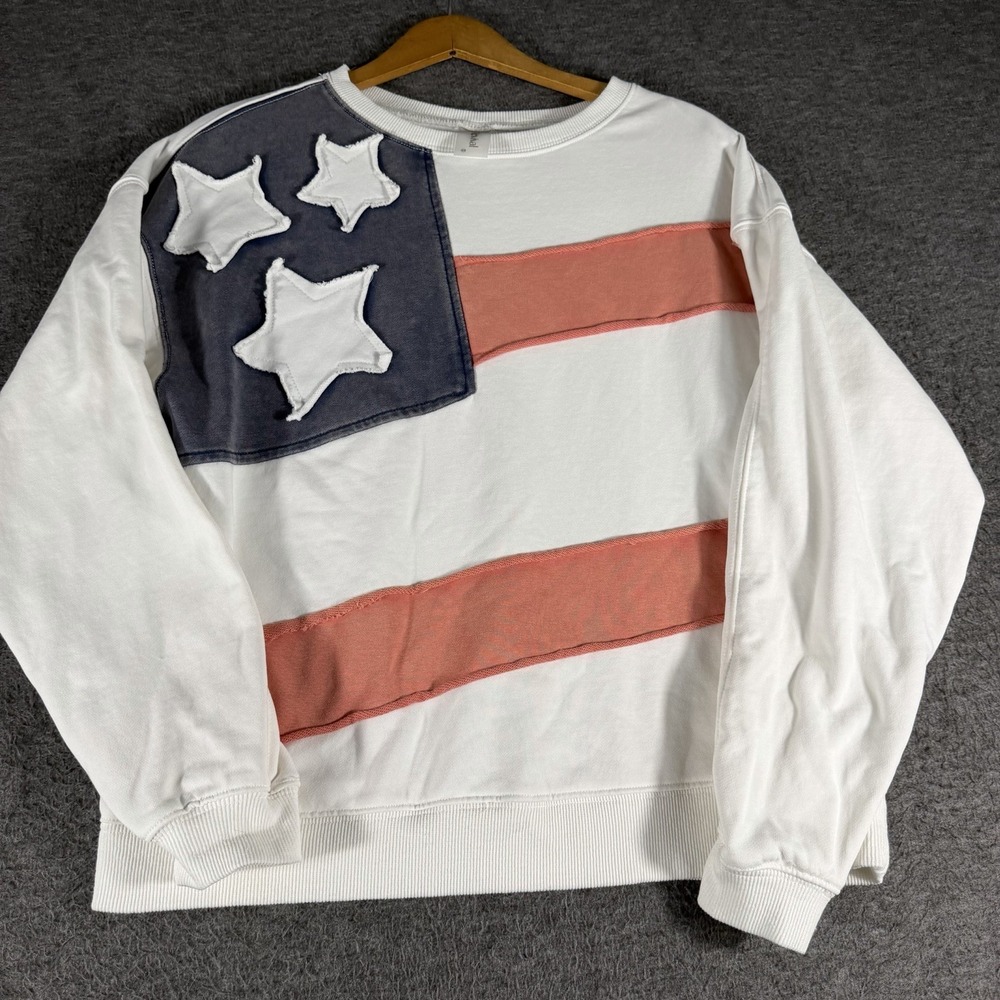 AS Revival Women's Oversized Flag USA Patriotic Sweatshirt Mineral Wash Size XS